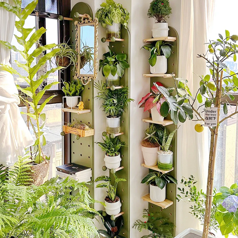 Balcony green plant hole board flower stand wall-mounted, custom-made multi-layer ultra-narrow shelf