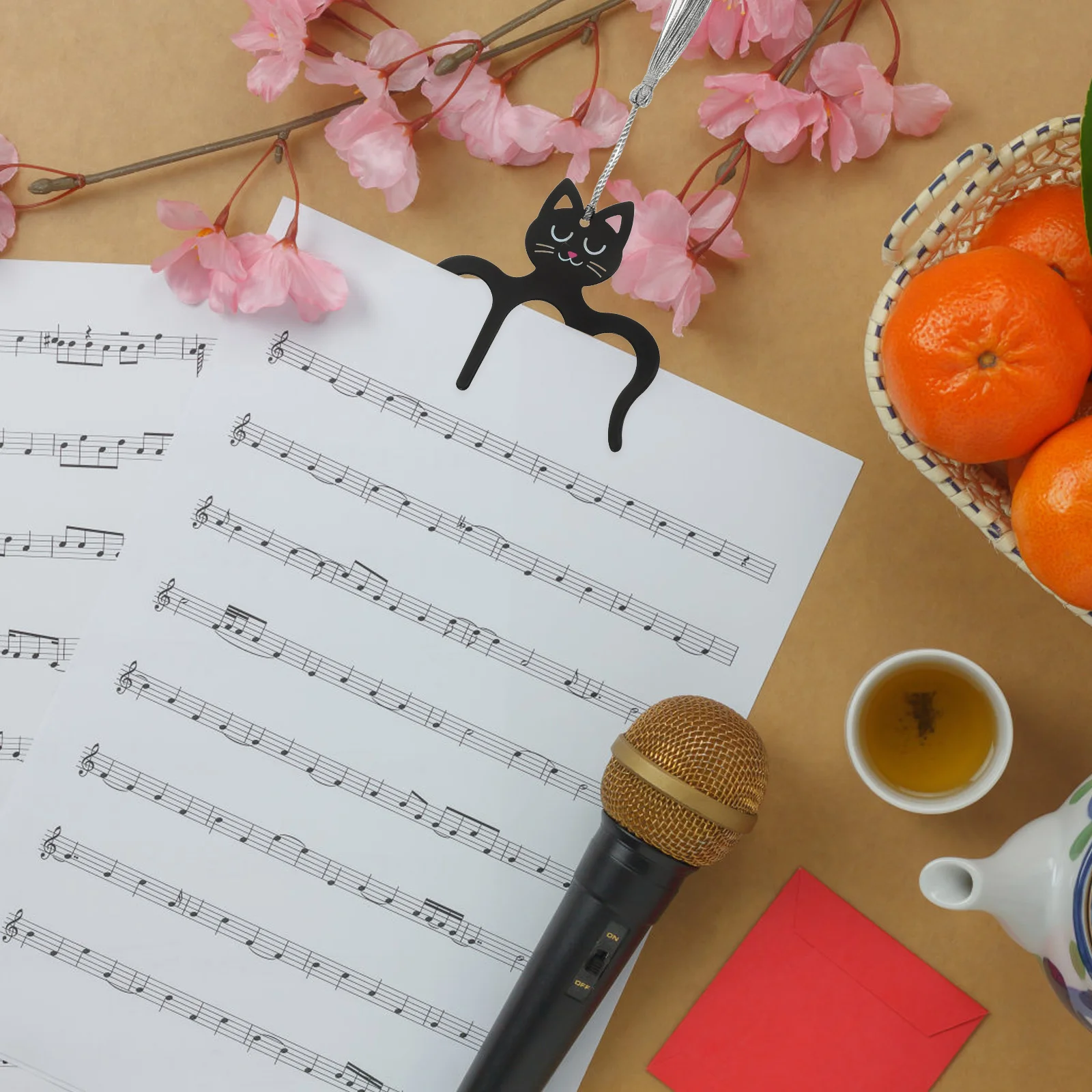 

2 Pcs Piano Score Clip Music Book Note Pattern Cat Shape Bookmarks Recipe Clips Paperclip Black Page Holder Musical
