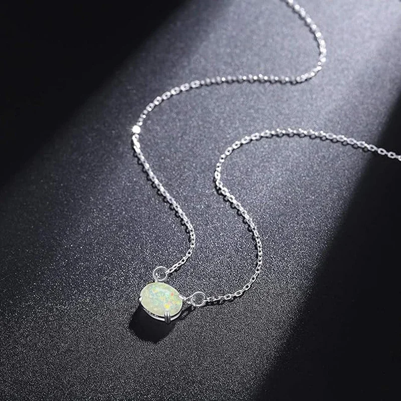 Huitan Dainty Imitation Opal Pendant Necklace for Women Shiny Colorful Engagement Jewelry Delicate All-matching Neck Accessories