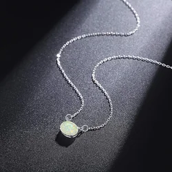 Huitan Dainty Imitation Opal Pendant Necklace for Women Shiny Colorful Engagement Jewelry Delicate All-matching Neck Accessories