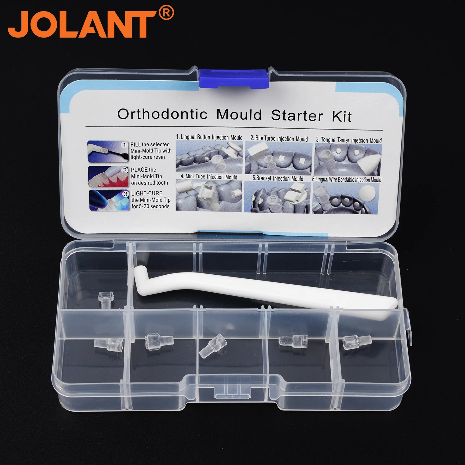 

JOLANT Dental Mini Orthodontic Accessories Injection Moulds Ortho Mould Starter Kit 1 Handle Driver 6 Silicone Molds/Box