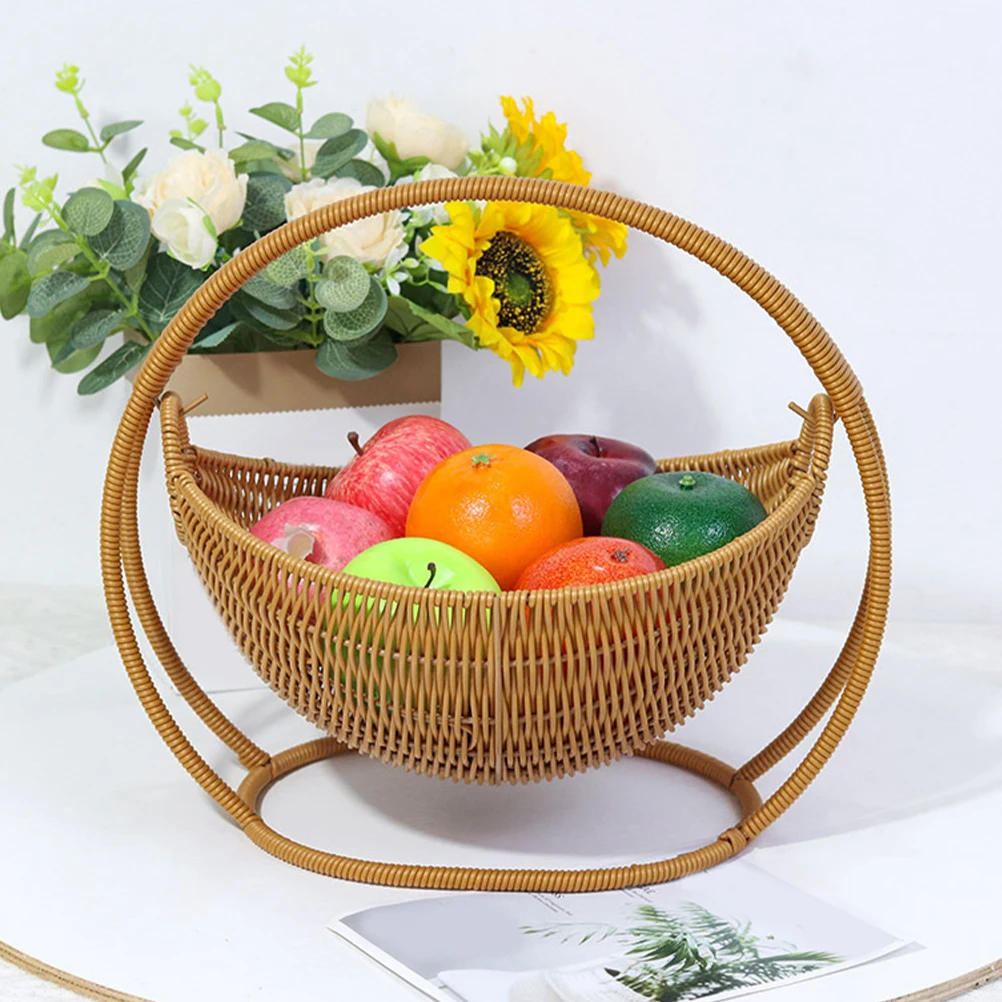 

Boho Woven Tray Decorative Fruit Bowl For Kitchen Countertop Lightweight Snack Organizer Vegetable Basket Rattan Picnic Storage
