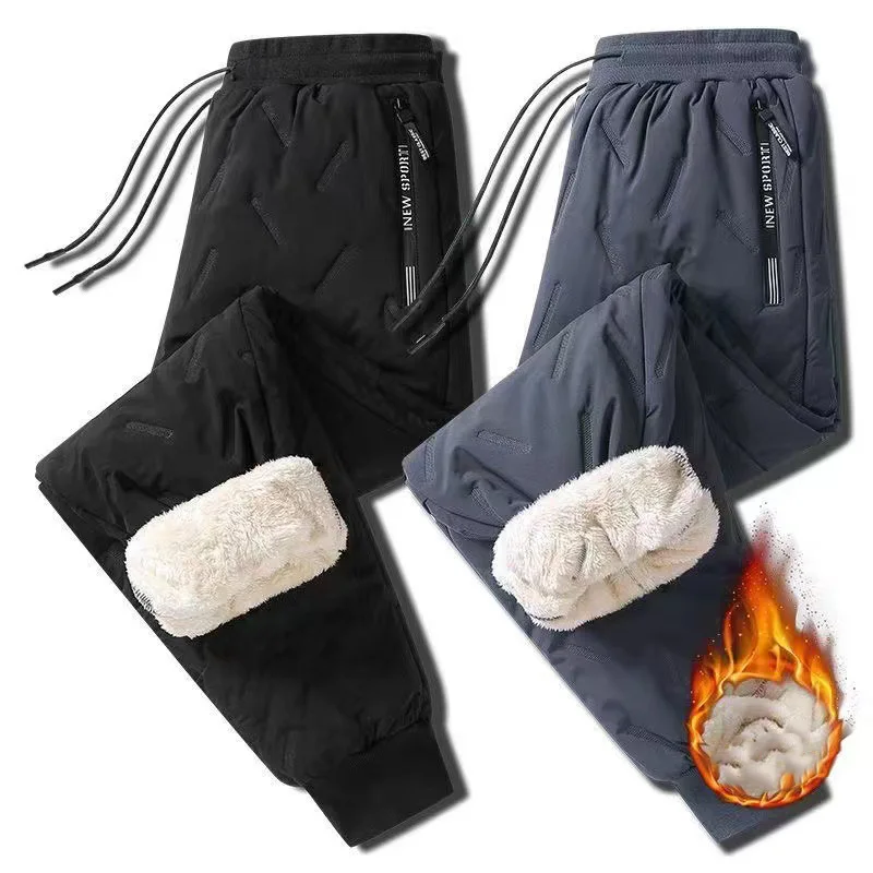 Calça grossa de cordeiro solta masculina, calça de algodão quente casual, outono e inverno