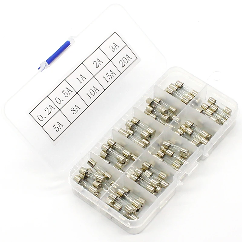 Promotion! 100Pcs Set 5x20mm Quick Blow Glass Tube Fuse Assorted Kits,Fast-blow Glass Fuses