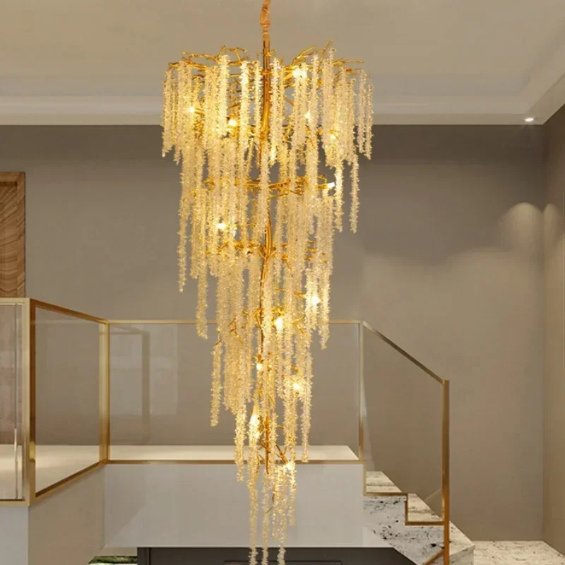 Modern Large Luxury Living Room Chandelier For Staircase French New Design K9 Crystals Villa Hotel Lamp Shiny Armature