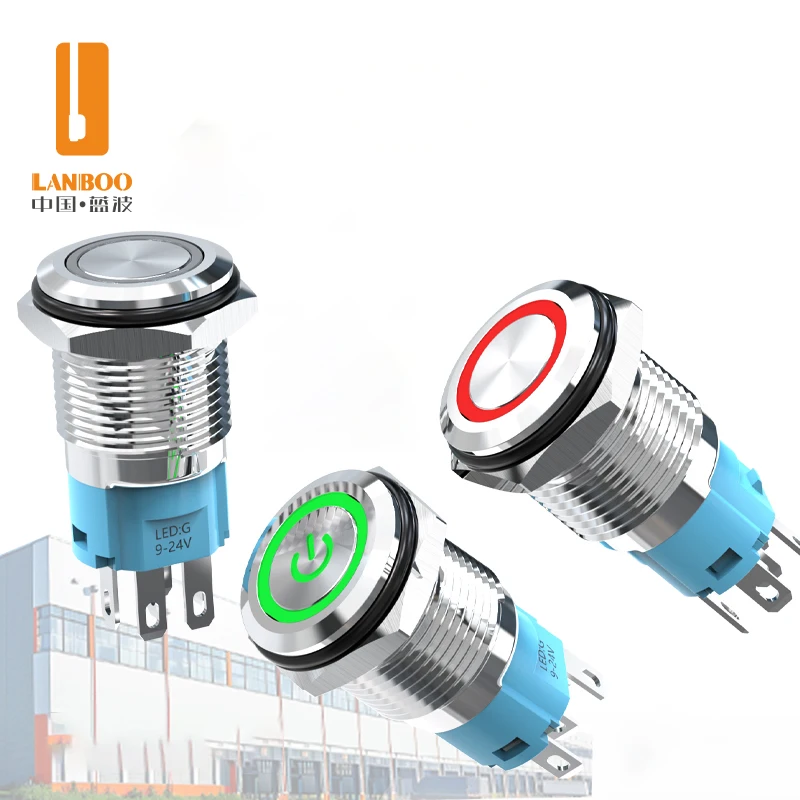 LANBOO 16A2 Economical Metal Push Button Switch, Factory Direct Sale, 1NO1NC/with LED, Momentary or Latching/Selectable