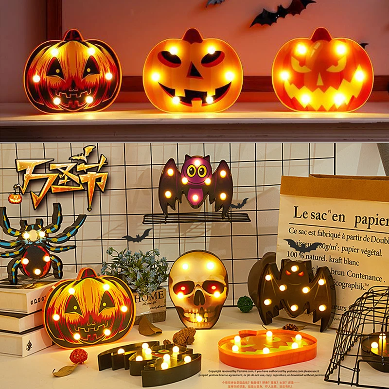 

Halloween Decoration LED 3D Light Pumpkin Lamp Creative Lantern Flashing Ghost Bat Spider Figure Festival Dress Up Ornaments