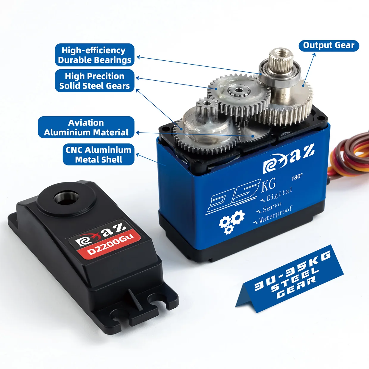 RCXAZ Upgrade D2200Gu 35KG 30KG Digitale Servo Hoog Koppel Waterdichte Servo voor RC Auto Crawler SCX10 Truck robot Boot Onderdelen