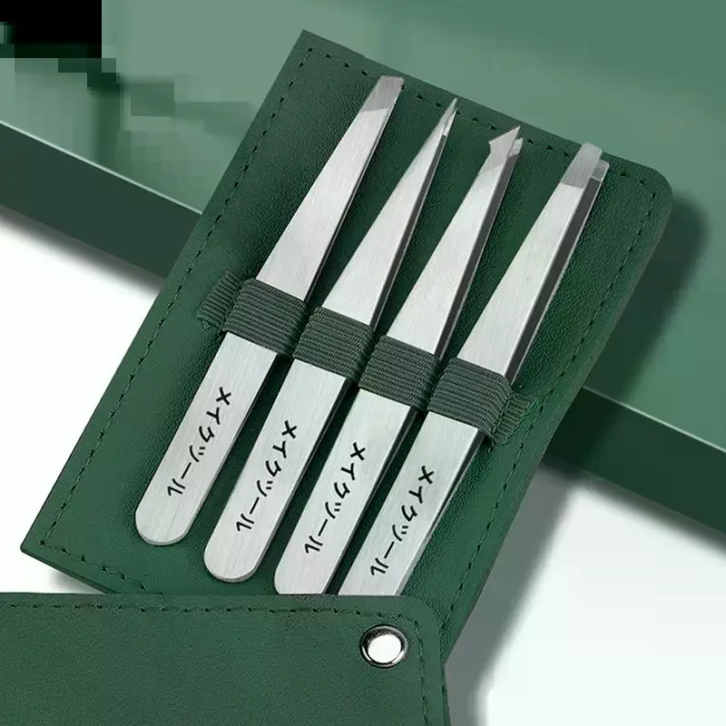 4 Pcs Tweezers Set Multifunctional Perfect For Eyebrow Hair Removal Splinter Ingrown Hair More With Storage Bag