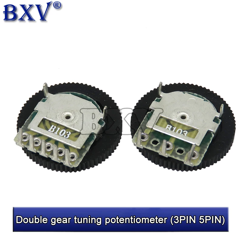 10PCS Double Gear Tuning Potentiometer B102 B103 B203 B503 B1K B10K B20K B50K 3Pin 5Pin 16*2mm Dial Potentiometer