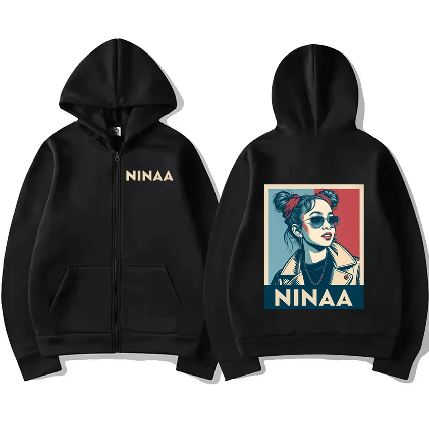 

Nina Chuba Hope Style Essential graphic Zipper Hoodie Coat Men 's Women vintage streetwear Oversized Unisex Fleece Zip-up Jacket