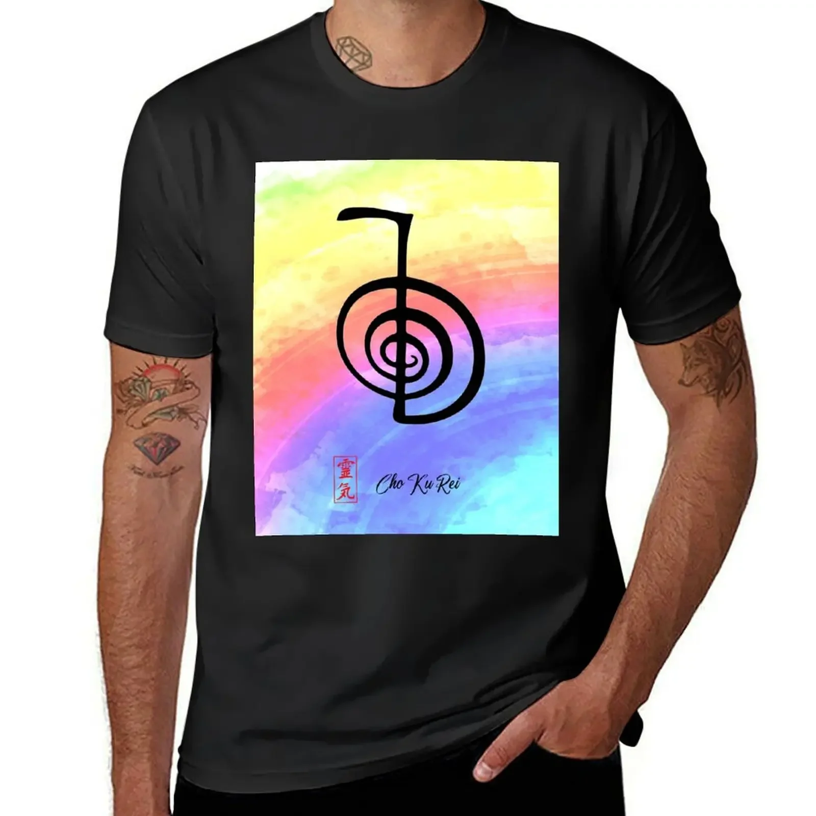 Reiki Power Symbol Cho Ku Rei colorful background T-Shirt vintage graphic tee baggy shirts men t shirts high quality