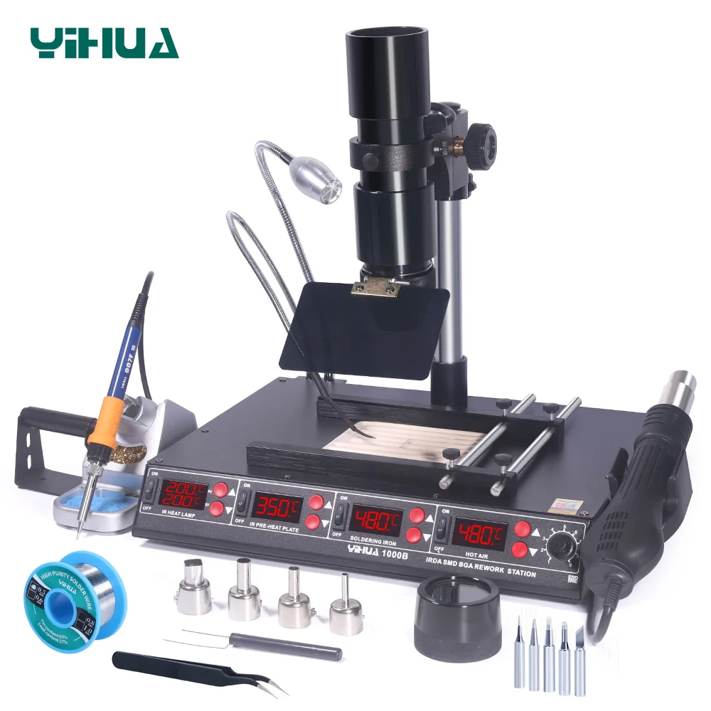 YIHUA 1000B 4 in 1 BGA Rework Station Infrared Preheater, Desoldering Hot Air Rework Station,Temp Sen