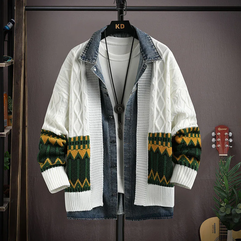 

Trendy Men's Open Cardigan Jaet Loose Fit Denim Casual Knitted V-Ne Long Sve Soft Comfortable Polyester Autumn Winter ...