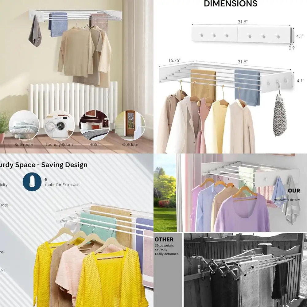 

Компактная складная настенная сушилка для одежды, вместимость 60 фунтов, белая, 31,5