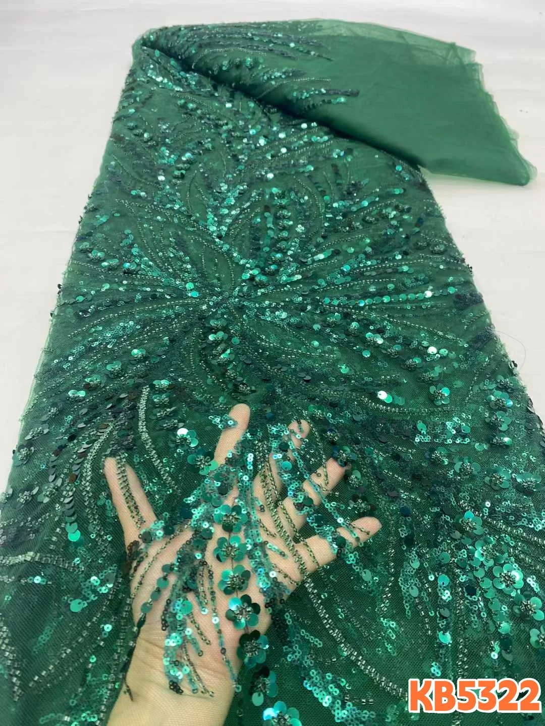 

Белые кружевные ткани, 5 ярдов, высококачественные африканские кружевные ткани, 2026, бирюзово-зеленые кружевные ткани с пайетками и бисером, тюлевые кружевные ткани для шитья KB5322