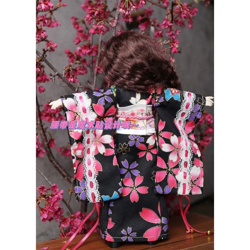 Japanischer süßer Yukata-Kimono mit Blumenmuster und Dienstmädchenrock für normale 1/6 BJD 30cm Actionfiguren-Körpermodelle – Detail 3