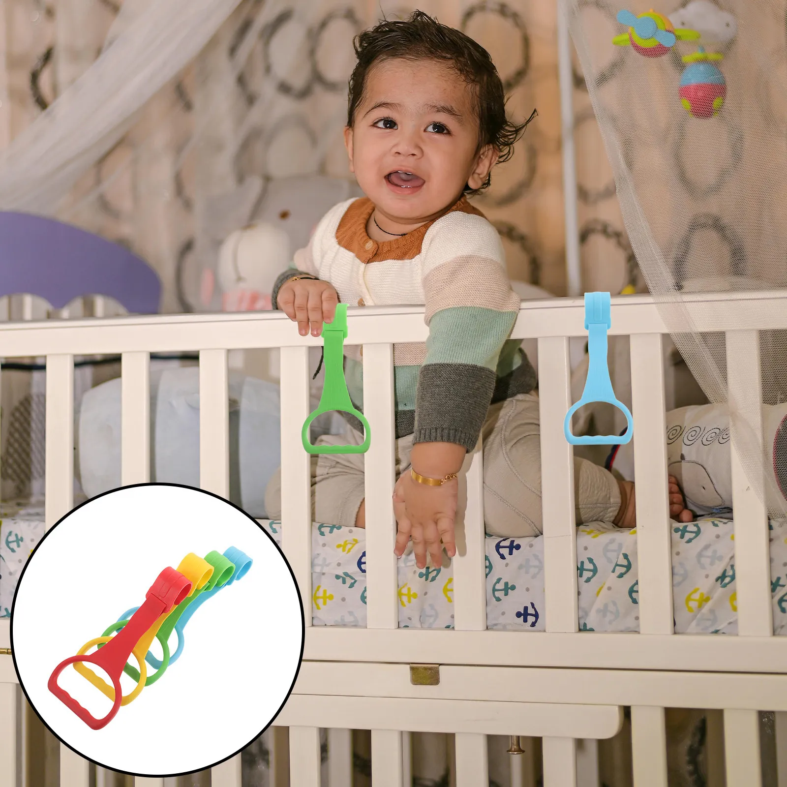 4Pcs Baby Walking Assistant Pull Up Rings Infant Standing Practice Playpen Hanging Handles Plastic Play Pen Accessories - view 4