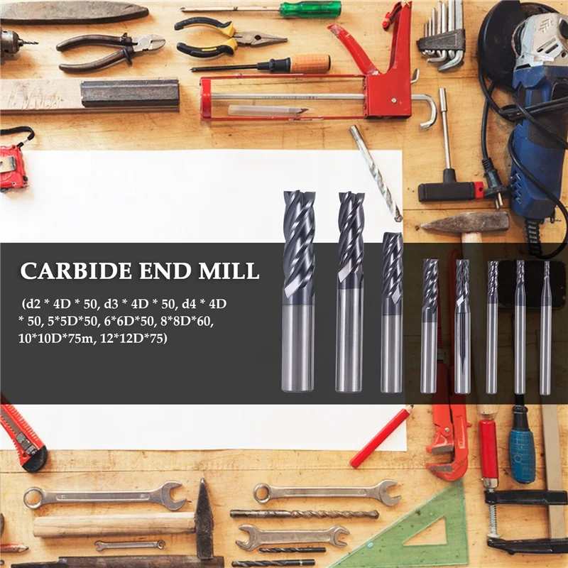 AF90-8 Pz 2-12Mm Fresa in metallo duro 4 Flauti Set di frese Kit di utensili per fresa Fresa in metallo duro CNC Punte per router a spirale