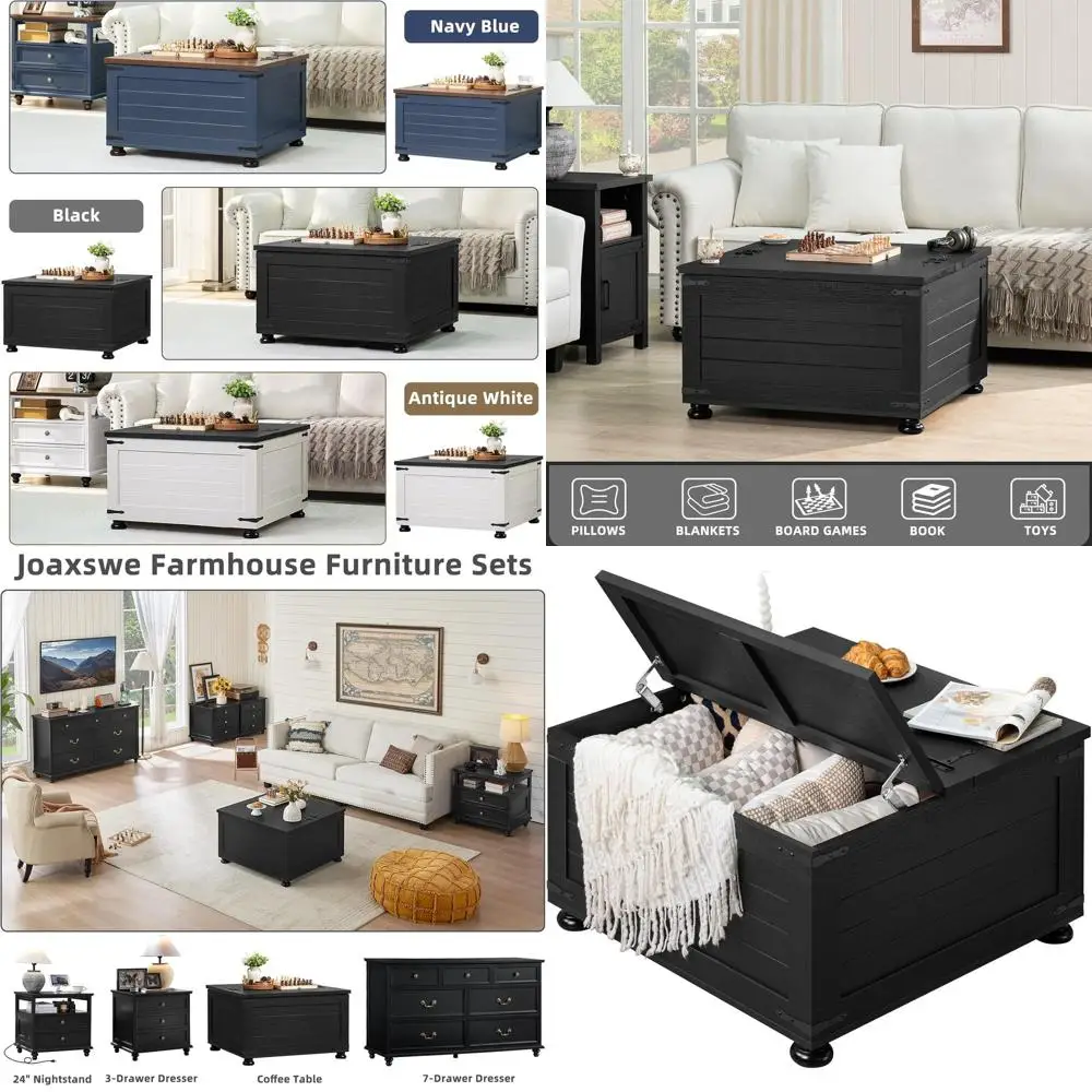 

Журнальный столик с откидной крышкой в деревенском стиле для гостиной, большой деревянный центральный элемент фермерского дома с натуральной черной отделкой