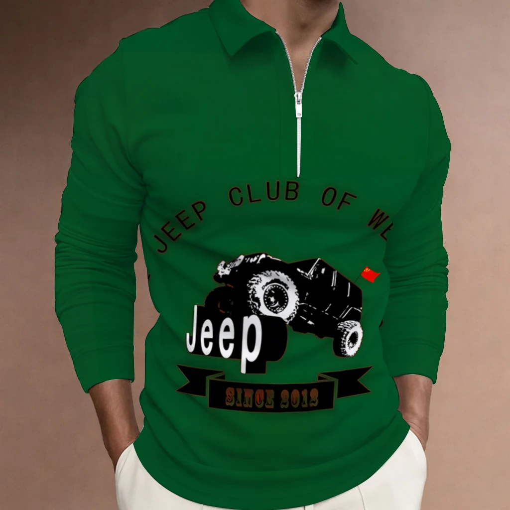 

Men's Polo shirt, JEEP off-road shirt, 3D print, street style, long-sleeved zipper, clothing and accessories, sports fashion, st