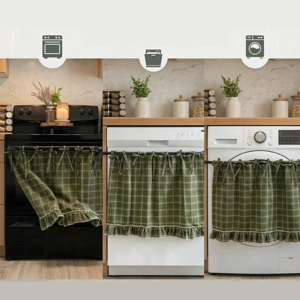 1pc Oven Skirt Oven Curtain Handmade Plaids Oven Door Curtain With Ruffled Trim Farmhouse Kitchen Decor Stove Cover