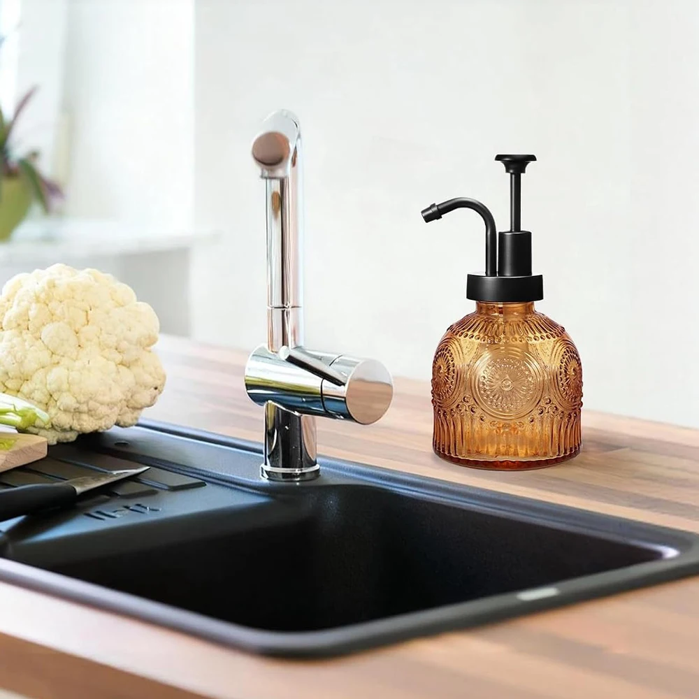 Amolliar 8 Oz Glass Vintage Soap Dispenser Antique Rustic Hand Soap Dispenser for Bathroom/Kitchen, Vintage Farmhouse Style