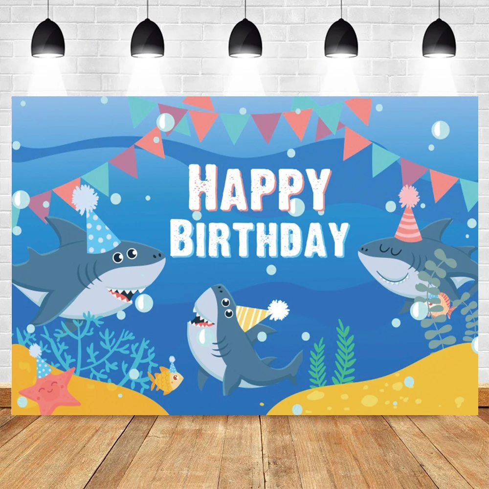 신생아 베이비 샤워 생일 바다 사진 배경 해저 상어 만화 물고기 어린이 생일 파티 장식 배경 사진존