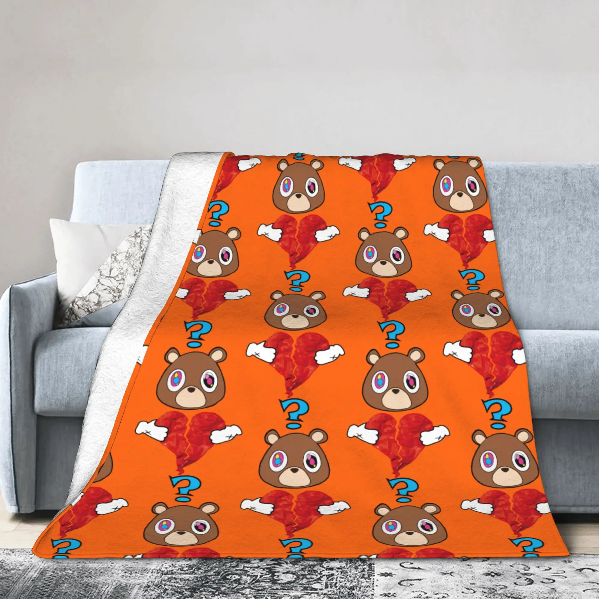 Custom Kanye West Bear Heart Break Blanket Soft Fleece Autumn Warm Flannel  Throw Blankets for Sofa Travel Bedding Bedspread