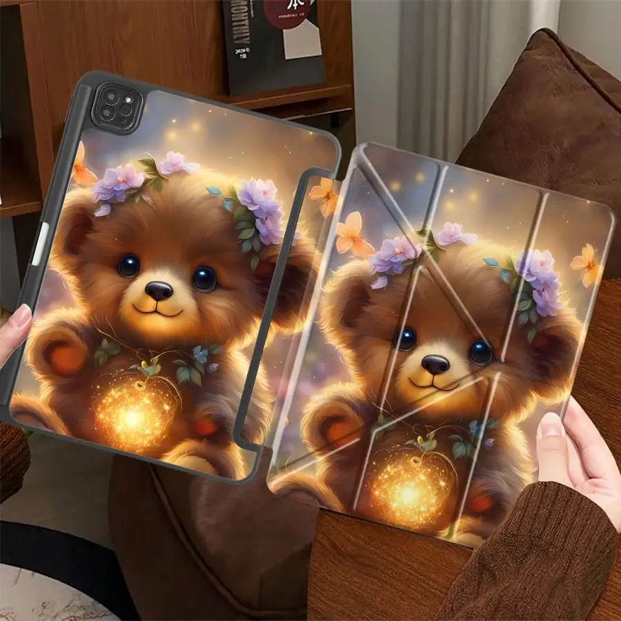 

Чехол-держатель для планшета с милым мультяшным медвежонком для iPad Air 4 5 M3 M2 M4 11 дюймов, Pro 2025, Pro 11-го, 10-го, 9-го, 8-го, 7-го поколений, 12.9 дюймов