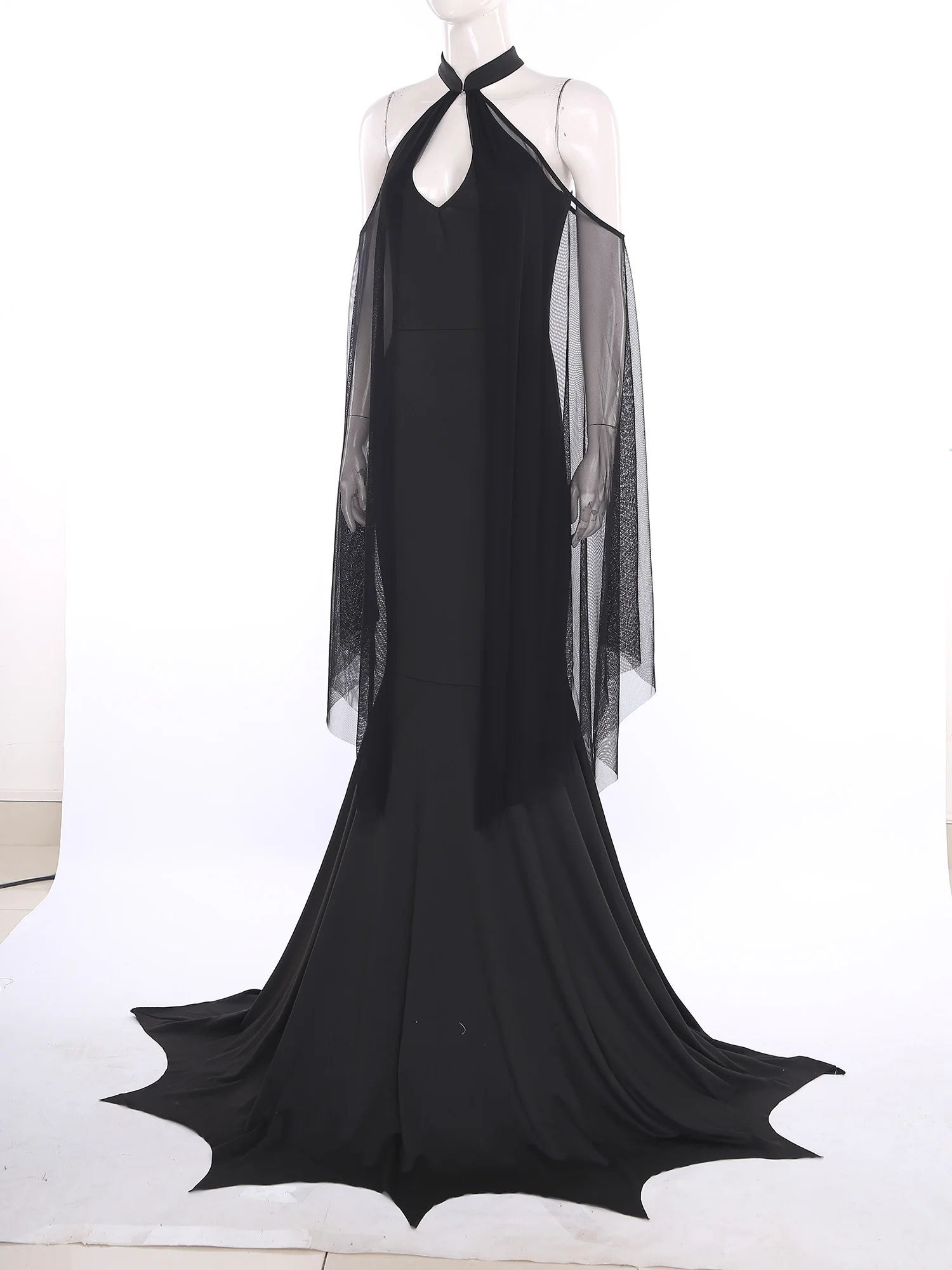 إمرأة مصاص دماء الساحرة فستان طويل الرسن ثقب المفتاح الجوف التدريجي شبكة القوطية حورية البحر تأثيري فستان ماكسي فستان الهالوين حتى الملابس #4