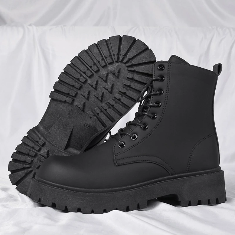 

Boots for Men High Quality Casual Leather Boots Fashion Outdoor High Top Booties Black Men's Ankle Boots Fashion Motorcycle Boot