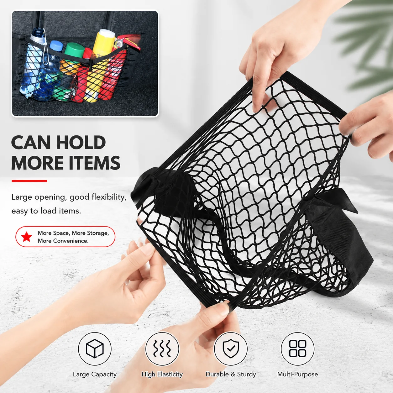 1Pc Stretchy Auto Mesh Storage Net, Punch-Free Self-Sticking Seat Back Pouch, Multipurpose Car Interior Tidying Accessory