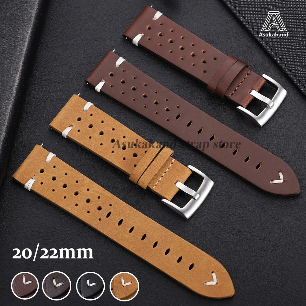 20mm 22mm Quick Release Genuine Leather Watchstrap for Huawei Watch GT6/5/4 Band for Samsung Bracelet Oil Wax Leather Men's Band