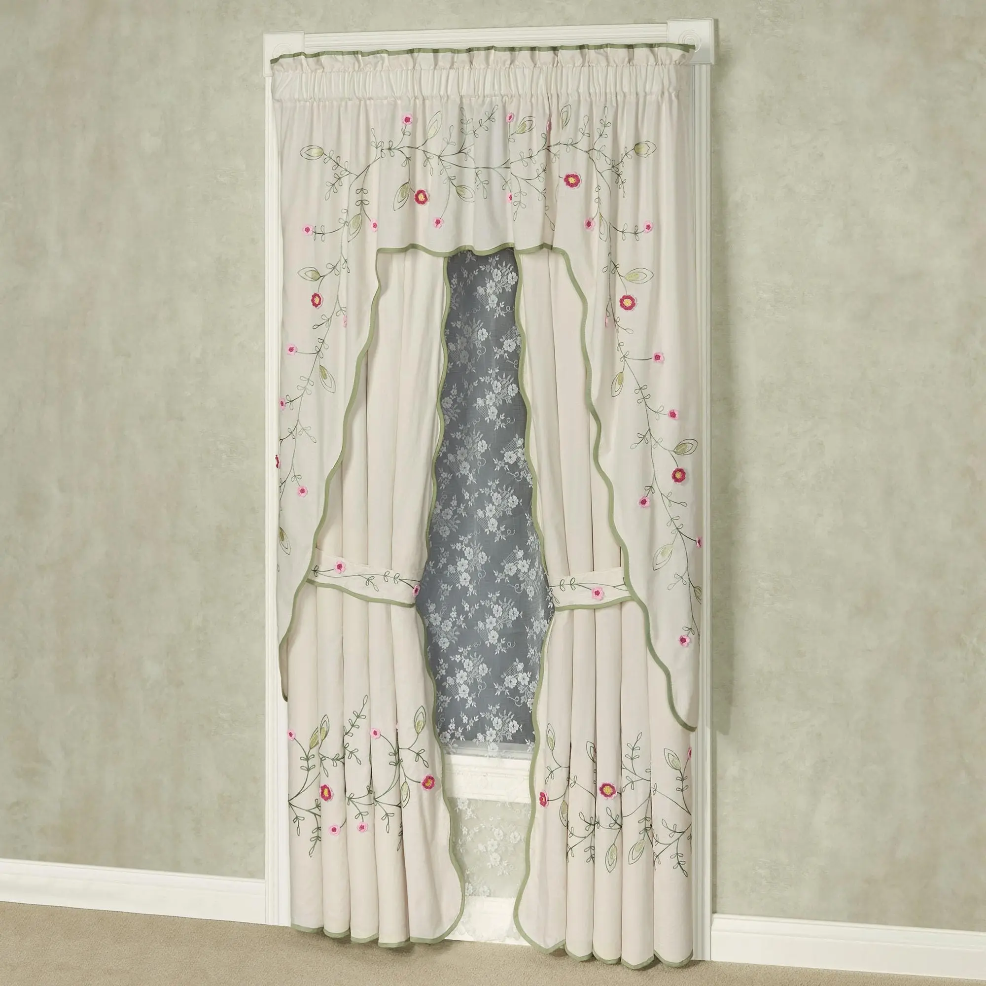 Posy Cottage Garden Long Contour Swag Window Valance & Curtains Set