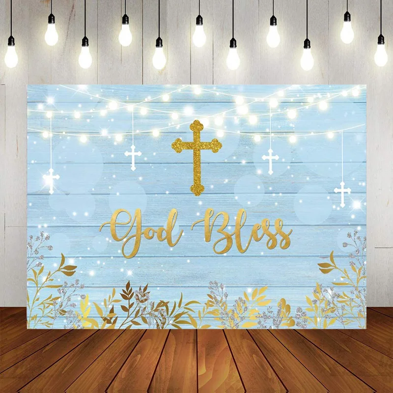 God Bless Baptism Photography Backdrop Board Floral Background Cross Communion Church Christening Party Decor Newborn Banner