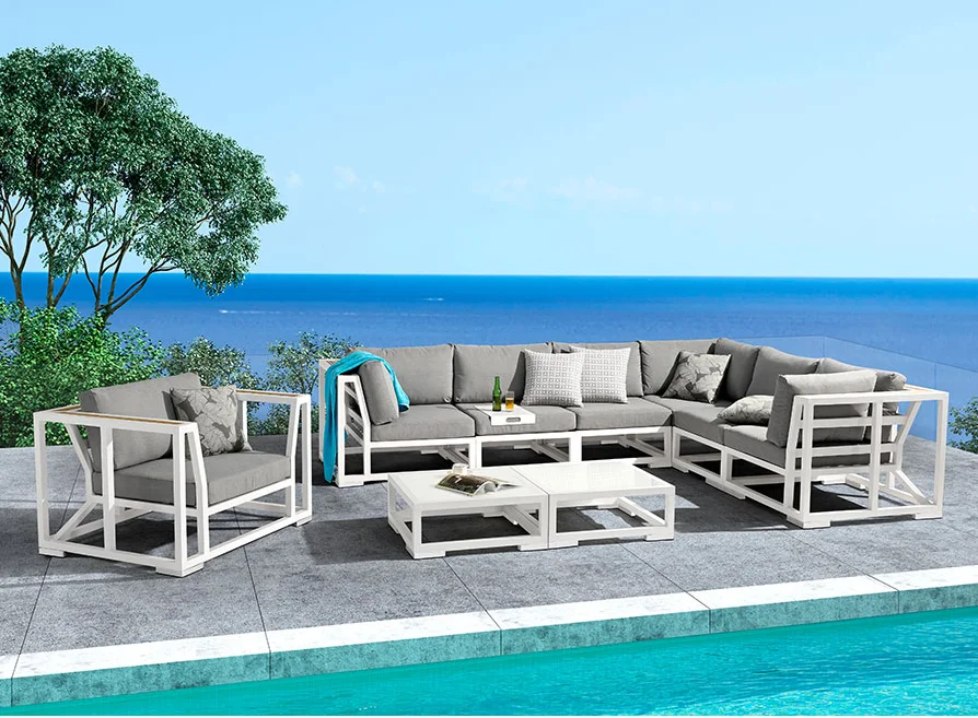 Couture Jardin Oasis Outdoor Coffee Table Modern White Tempered Glass Tables