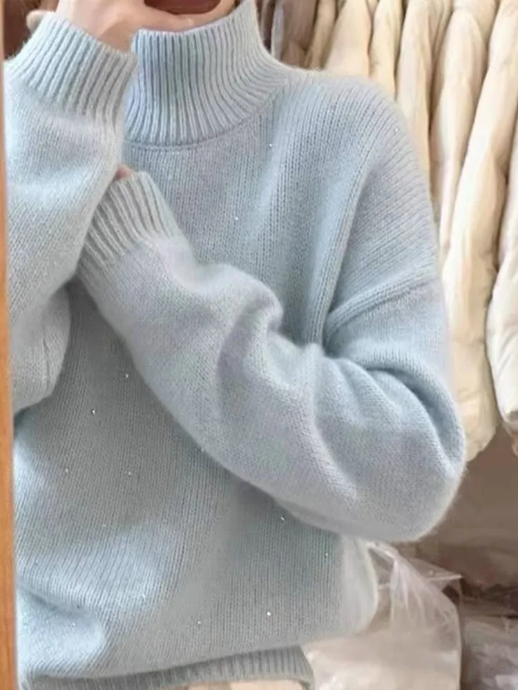 

Faionable Long Sve High Collar Soft Cozy Pure Color Wool Knit Sweater Simple Design Commute Sle Straight Tube ape