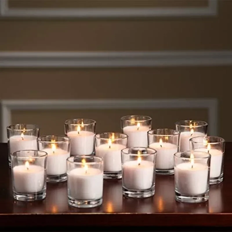 

8 Pack Bulk Wedding & Party Ivory Unscented Votive , Clear Glass, Tables, Aromatherapy Hand-Poured Wax, Candles for Gifts,