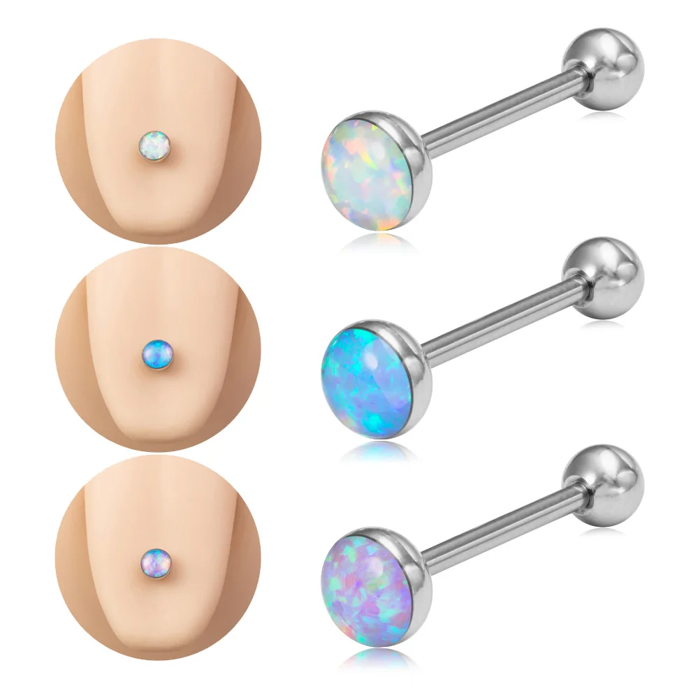 

1pc 14G Opal Flat Top Tongue Piercing Rings Women Stainless Steel Tongue Ring Bars Barbell Sexy Piercings Tongue Fashion Jewelry