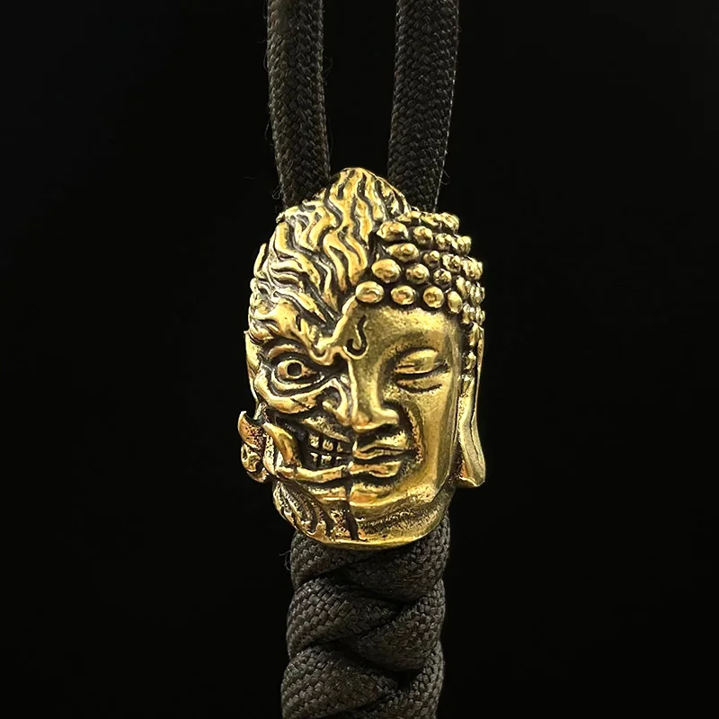 Brass Half Devil Half Buddha Face Knife Bead DIY Umbrella Rope EDC Paracord Bracelet Accessories Woven Lanyard Pendant Religious