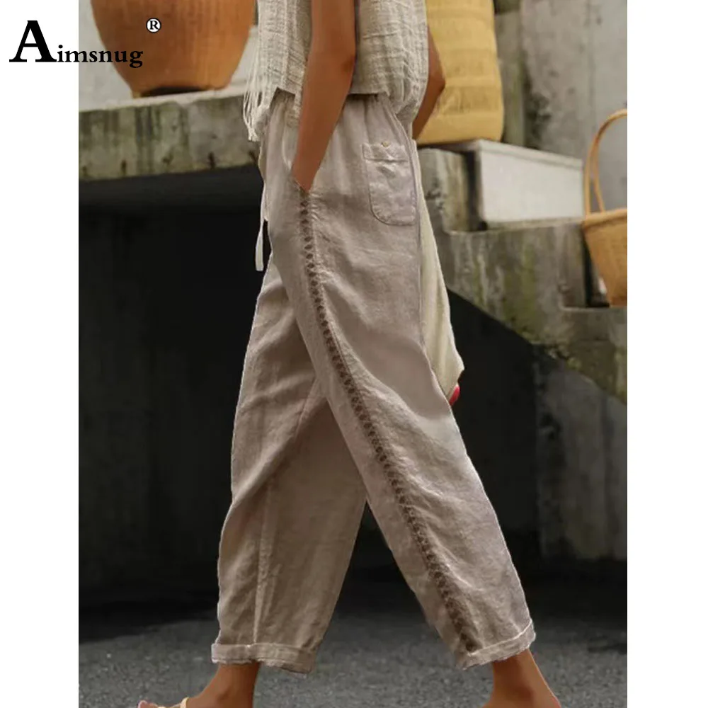 Plus Size Dames Casual Linnen Broek Dames Straight Broek Meisjes Streetwear 2024 Nieuwe Zomer Holle Broek Wit