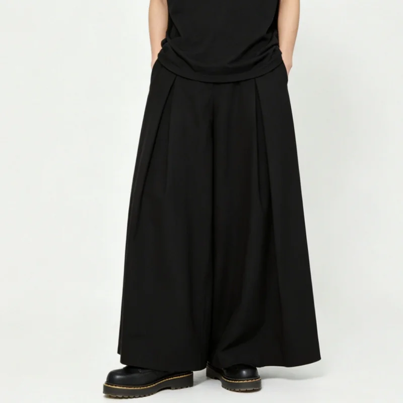 

Men'S Casual Pants, Japanese Style High-Waisted Wide-Leg Pants, Loose And Drapey Casual Long Pants, Dark A43