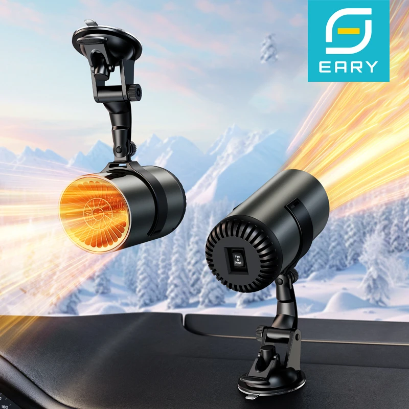 

Eary 12V 24V Portable Car Heater with Suction Cup Defroster for Car Windshield 2 in 1 Fast Heating Defrost 360°Rotation Defogger