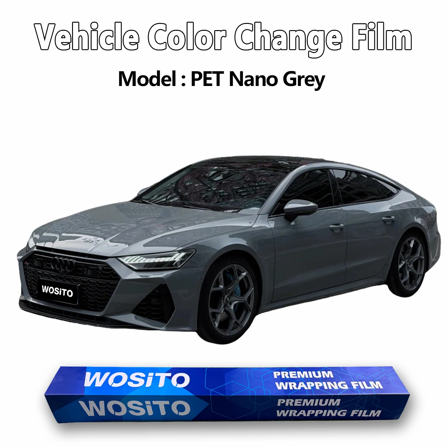 PET Nano Grey Car Wrap Film Audi OEM Inspired Gloss Metallic Light Grey Auto Color Change Vinyl Wrap