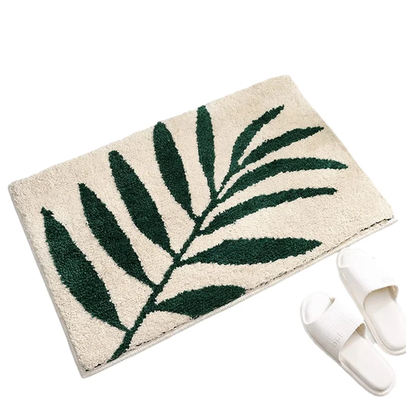 

Inyahome Green Leaf Bathroom Floor Mats Non-slip Absorbent Microfiber Bathroom Rug Home Decoration Soft Thick Bath Carpet Indoor