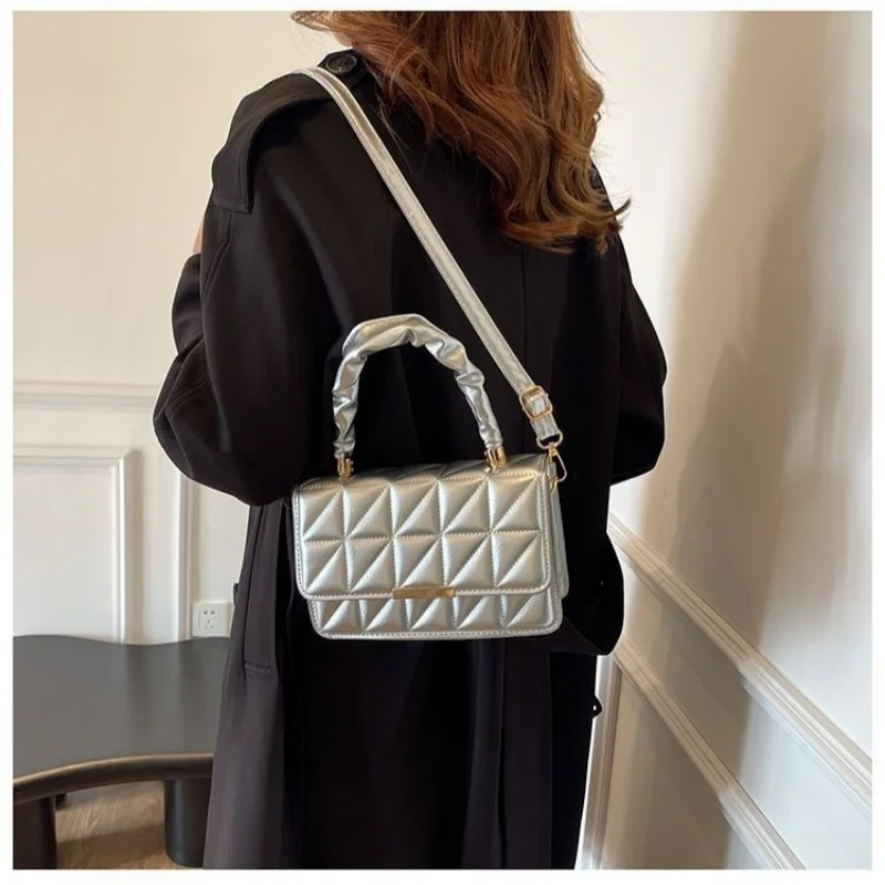 

New Luxury Textured Quilted Grid Small Square Bag Women 3-Way Handheld Shoulder Crossbody Fashion Essential
