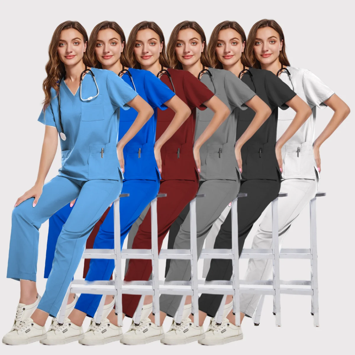 Unisex Uniformes Médicos para Homens e Mulheres, Roupas de Enfermagem, Traje de Beleza, Enfermeira Scrubs Conjuntos, Médico e Dentista Workwear, Tops Clínicos e Calças