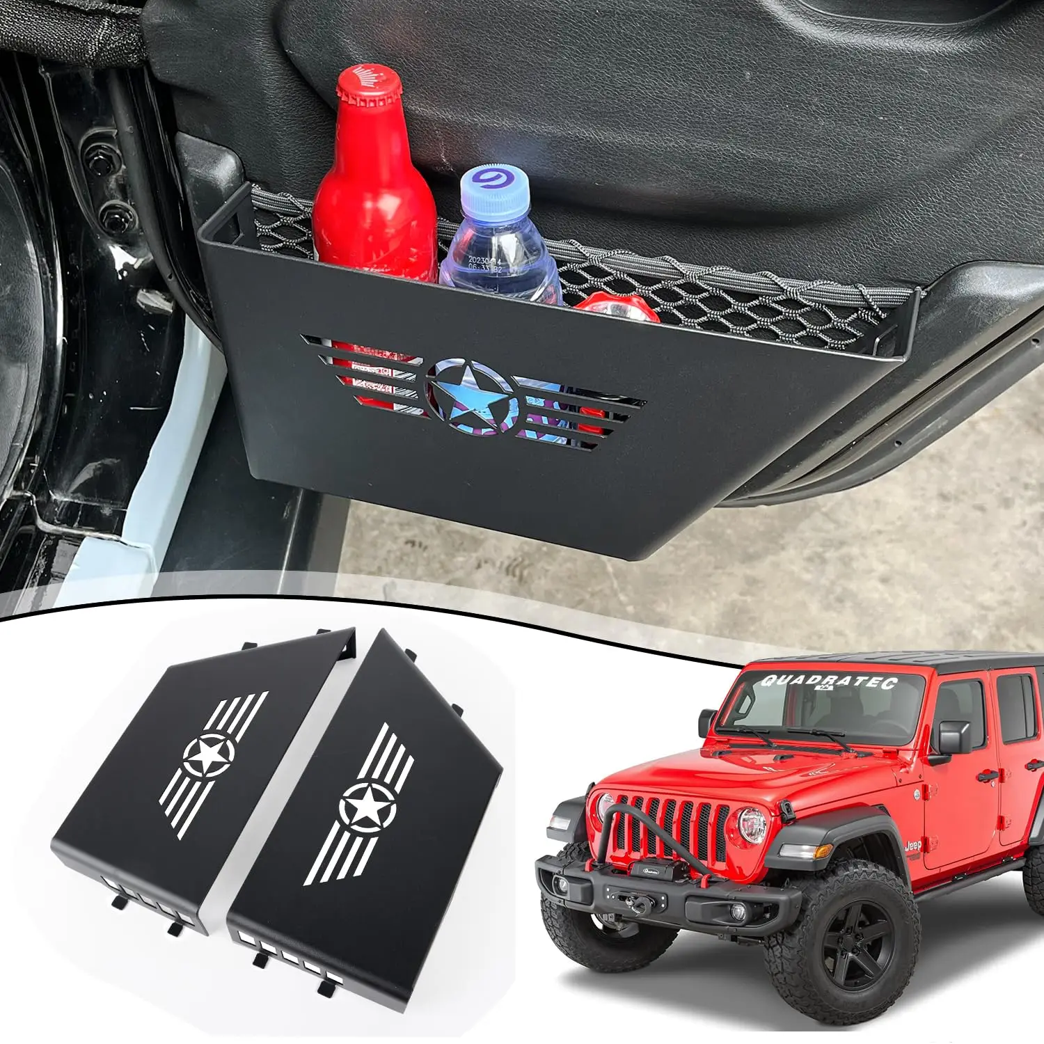 

Rear Door Storage Box Door Side Insert Organizer Box Pockets For 2018-2024 Jeep Wrangler JL JLU 4XE Rubicon Sport Sahara