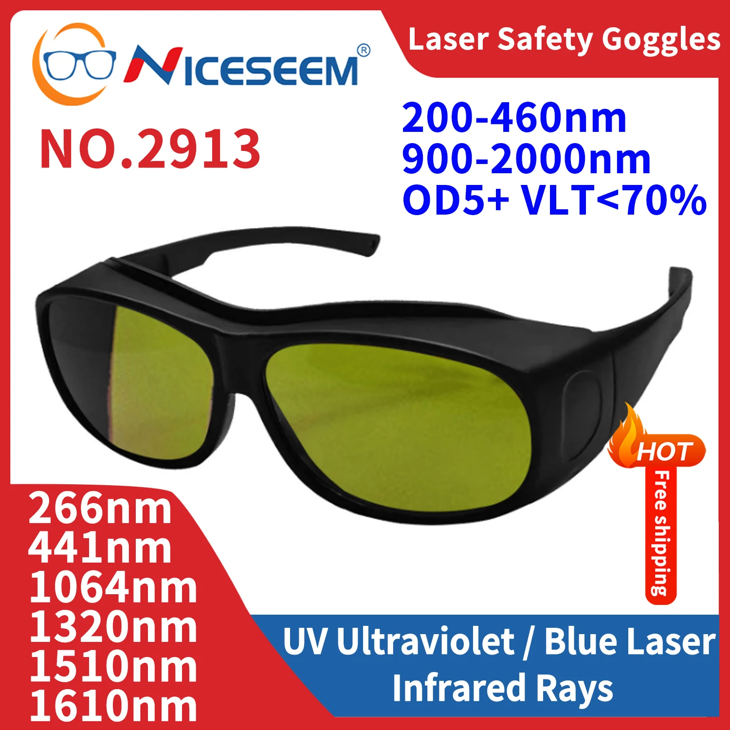 Laser Security Glasses Pointer Hair Removal Eyewear Lenses X Ray Lead Radiological Protection 355 1064nm 200-460 900-2000nm